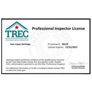 Texas real estate inspector license document